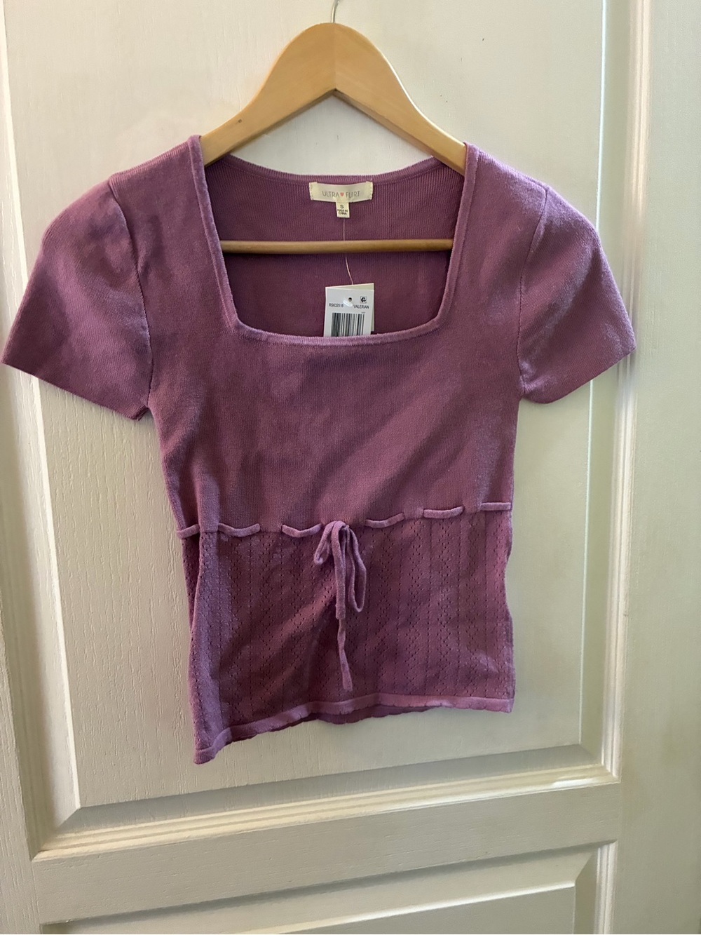 Ultra Flirt Girls Lilac Drawstring Square-Neck Short Sleeve Top. Size S  NWT